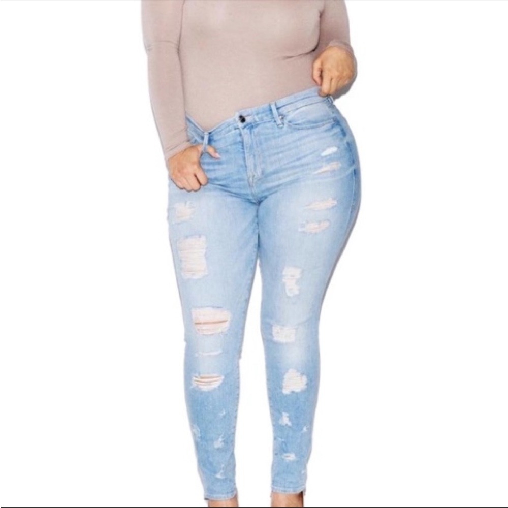 GOOD AMERICAN Light Wash Distressed Skinny Jean 20 good legs